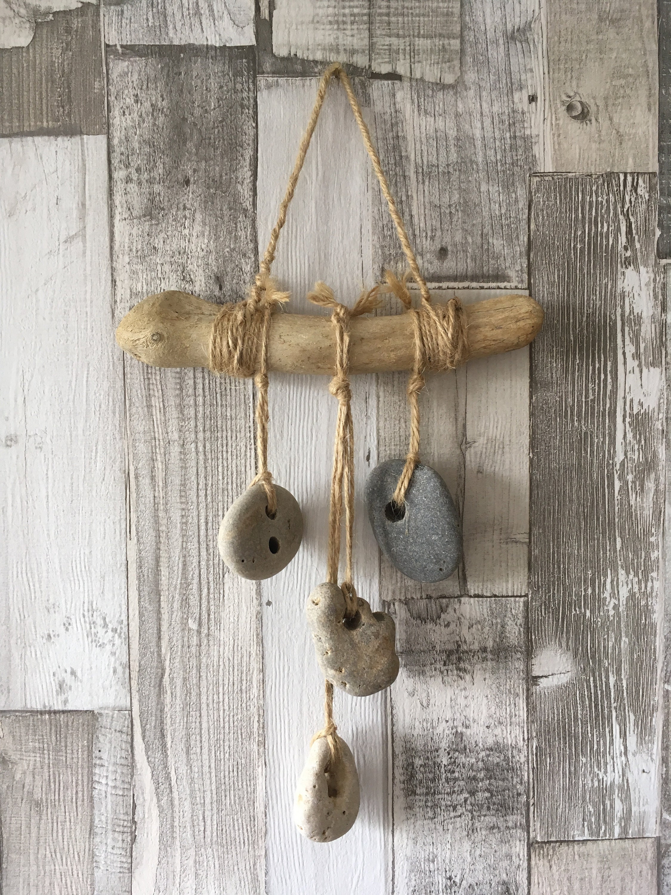 Hag Stone, Lucky Stones Hanging Decoration - Driftwood Beach Decor Hag Stone, Lucky Stones Hanging Decoration - Driftwood Beach Decor