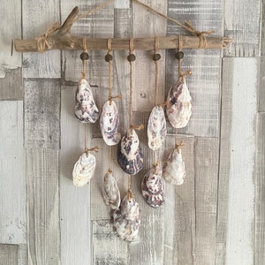 Oyster Shell and Driftwood Coastal Hanging - Wind Chime - Coastal Decor