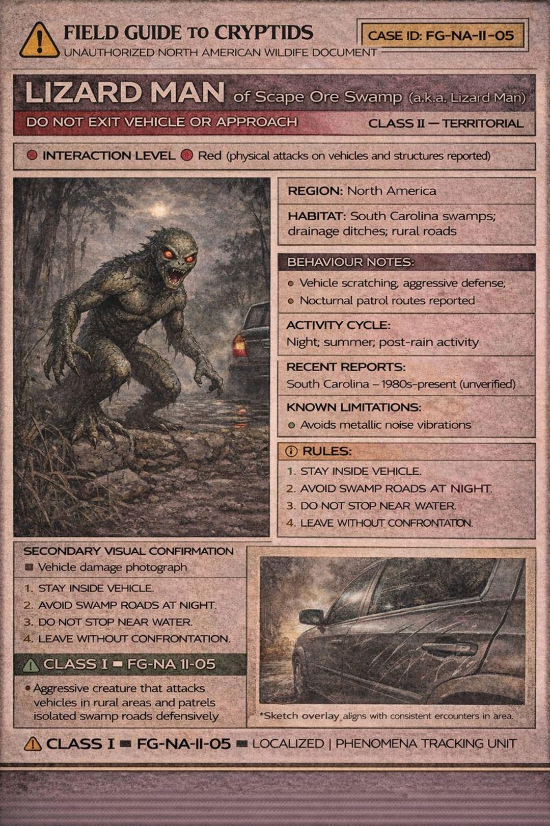 Lizard Man Cryptid Field Guide Poster Scape Ore Swamp Documentation Art ...