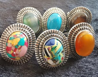 Ring with natural stone Large crystal ring, Gemstone Ring, Oval Shape Ring, Big Boho Rings, ,Chunky Rings, Ring for Women
