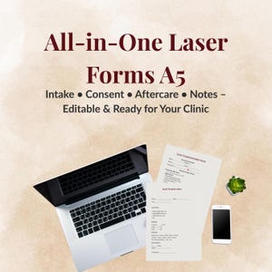 Laser Client Forms A5 – Intake, Consent, Aftercare, Session Notes – Editable Canva Template for MedSpa & Beauty Clinics