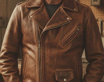 Handgefertigte Vintage Cafe Racer Lederjacke, Distressed Brown-Leder Biker Mantel für Herren