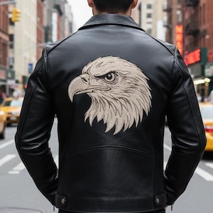 Skórzana kurtka z wytłoczonym orłem | Męska czarna skórzana kurtka motocyklowa, beżowy płaszcz motocyklowy Eagle Face, kurtka streetwear, ręcznie robione ubrania motocyklowe