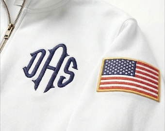 Personalisieren Sie Ihr J.E.E Epstein 1/4 Reißverschluss-Sweatshirt mit gesticktem Namen, personalisieren Sie Ihre Ärmelflagge, JEE Monogramm gesticktes T-Shirt