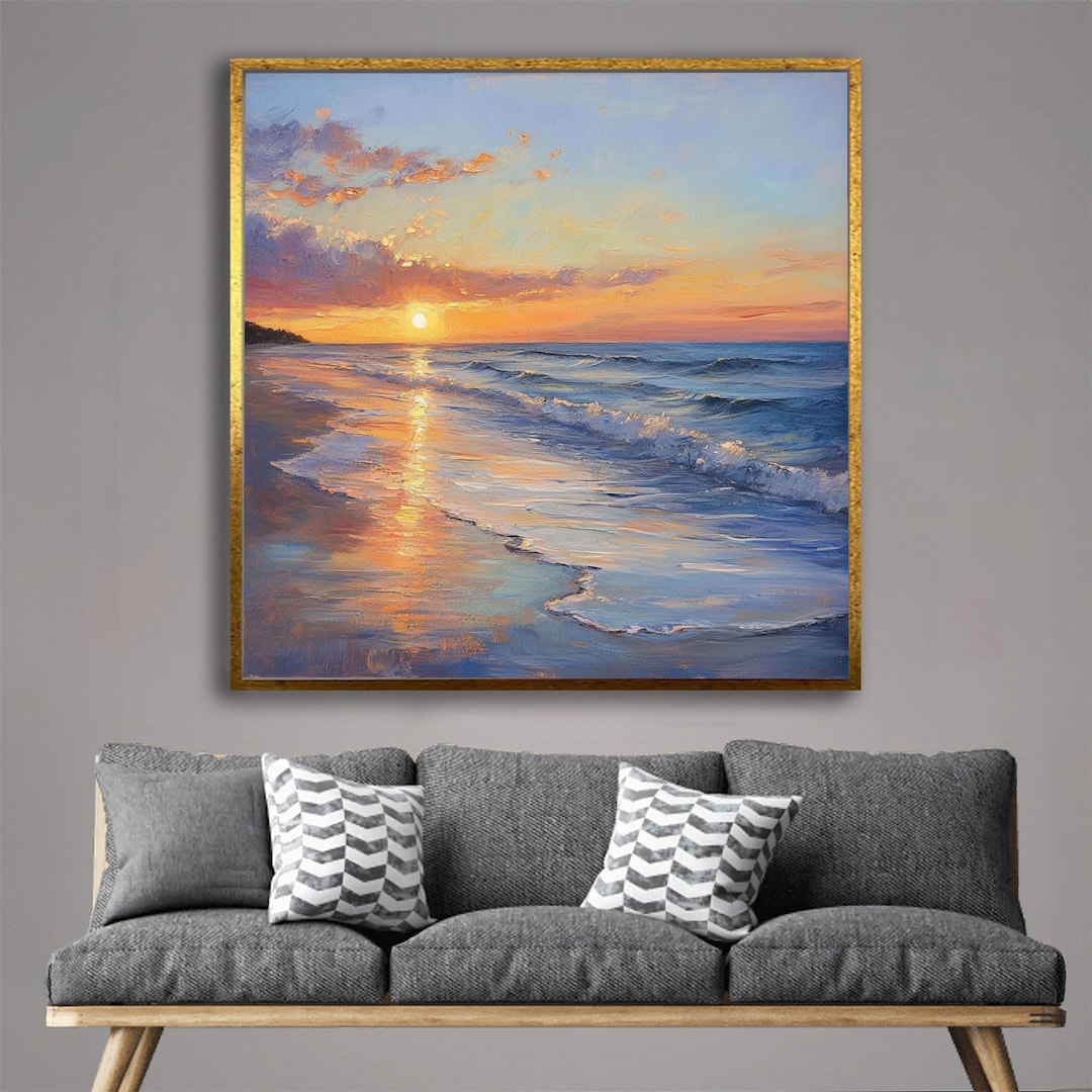 Tranquil Ocean Sunset Canvas, Beach Waves Wall Art, Seascape Print ...