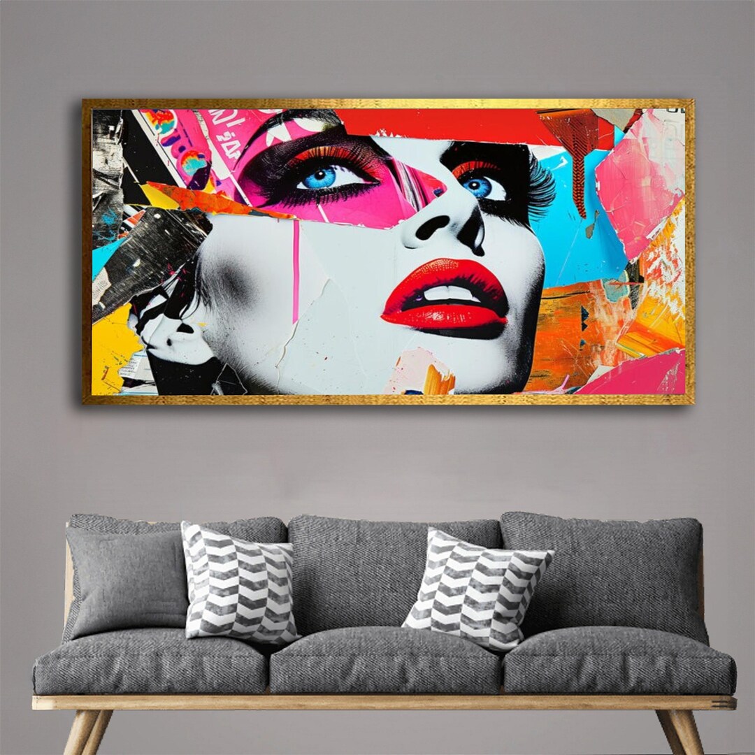 Vibrant Pop Art Face Canvas, Abstract Woman Portrait Wall Art, Colorful ...