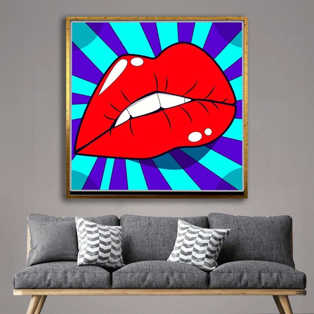 Bold Red Lips Pop Art Canvas, Retro Lip Print Wall Art, Colorful Modern ...