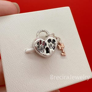 Mickey Mouse & Minnie Mouse Padlock Charm,Fits Pandora Charm Bracelet