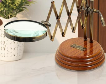 Vintage Brass Magnifying Glass with Stand | Handmade Desk Magnifier