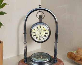 Horloge de bureau en laiton avec boussole - Décoration de bureau victorienne personnalisée