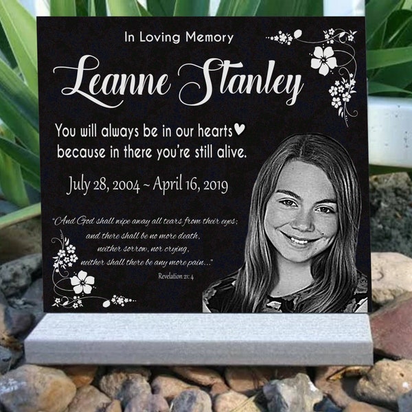 Human Memorial Plaque Human Headstone Engraved Affordable Granite Grave Marker Customized Heavy Base Stand