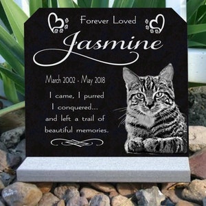 Personalized Upright Pet Memorial Stone Cat Dog Custom Photo Grave Marker Granite Opt. Indoor-Outdoor Base Stand Your Pet's Photo. image 4