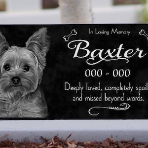 Personalized Upright Pet Memorial Stone Cat Dog Custom Photo Grave Marker Granite Opt. Indoor-Outdoor Base Stand Your Pet's Photo.