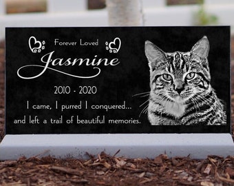 Pet Memorial Monument Engraved Granite Plaque Cat/ Dog With Your Pet's Photo Personalized Headstone Indoor Outdoor Base Stand.