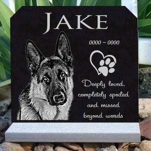 Custom Photo Pet Grave Marker: Engraved Black Granite Memorial Stone