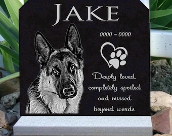 Custom Photo Pet Grave Marker: Engraved Black Granite Memorial Stone