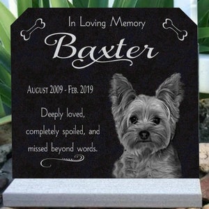Personalized Upright Pet Memorial Stone Cat Dog Custom Photo Grave Marker Granite Opt. Indoor-Outdoor Base Stand Your Pet's Photo. image 2