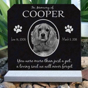 Engraved Pet Memorial Headstone: Custom Granite Stone with Photo Upright Tombstone