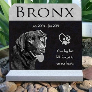 Custom Photo Engraved Granite Pet Memorial Stone - Upright Dog Grave Marker