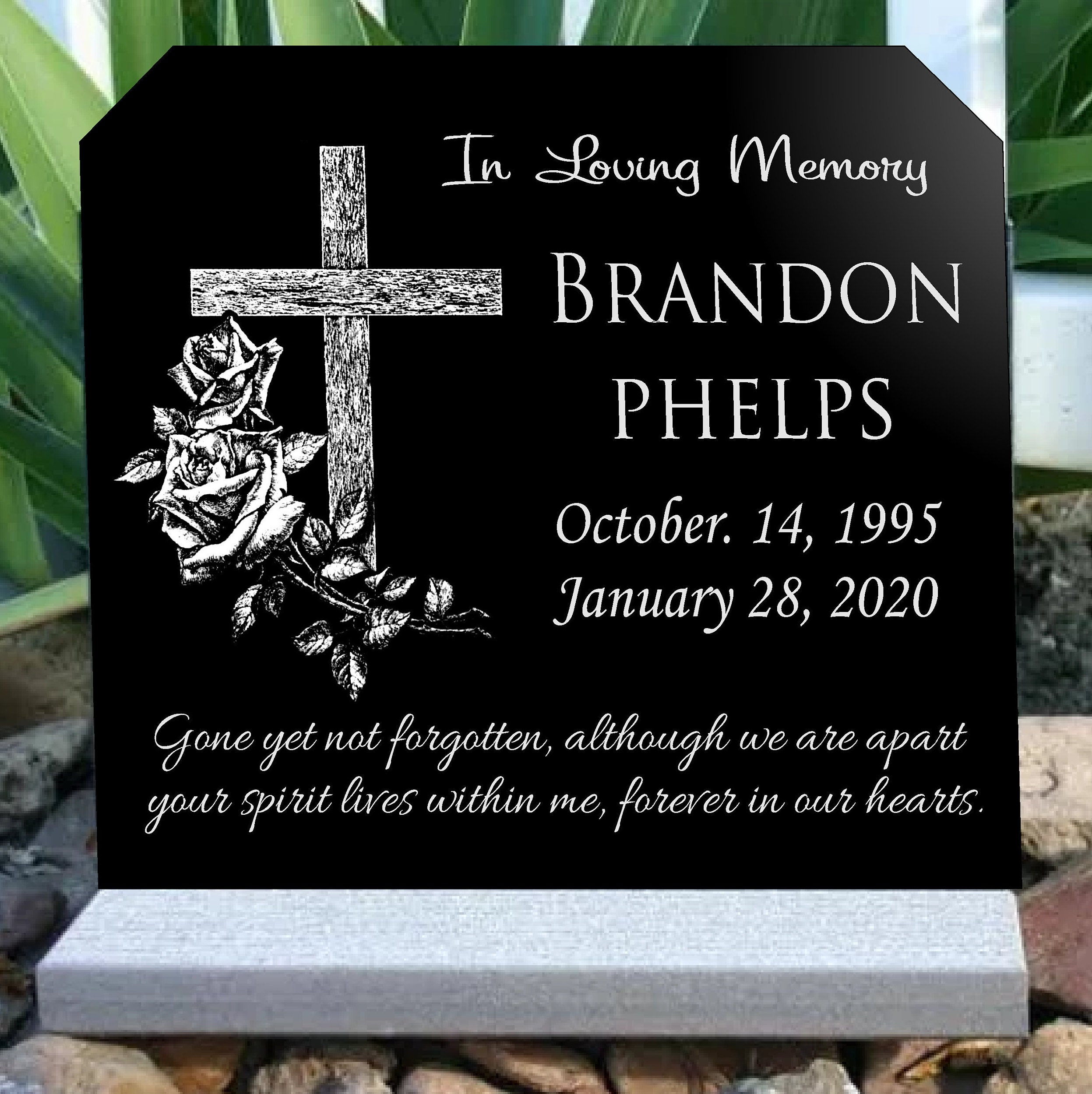 Carved Cross and Praying Hands Upright Headstone polished all