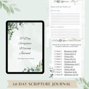 Christliche Devotionalie Printable | 10-Tage-Bibel-Plan | Glaube Journal | Schriftstudienführer | Digitaler christlicher Kalender
