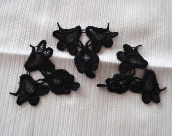 Venice Lace Embroidery Appliqués in Black Color 6 Pieces.