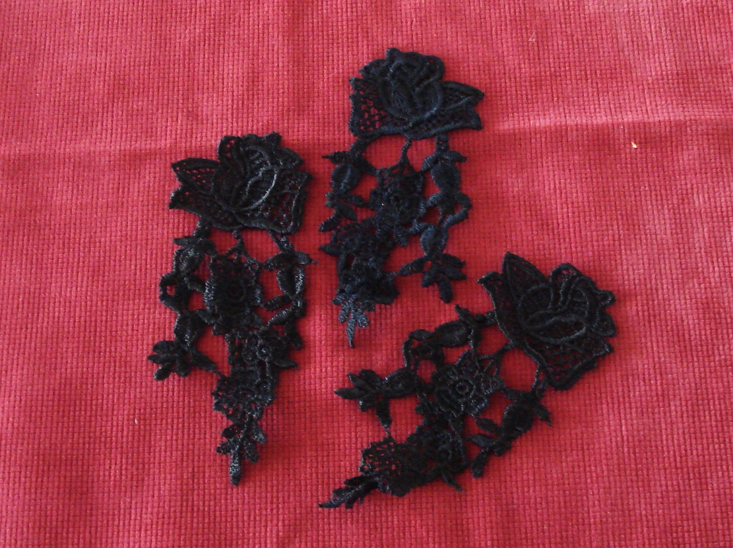Embroidered Lace Appliques Black Floral Venice Lace Mirror Pair