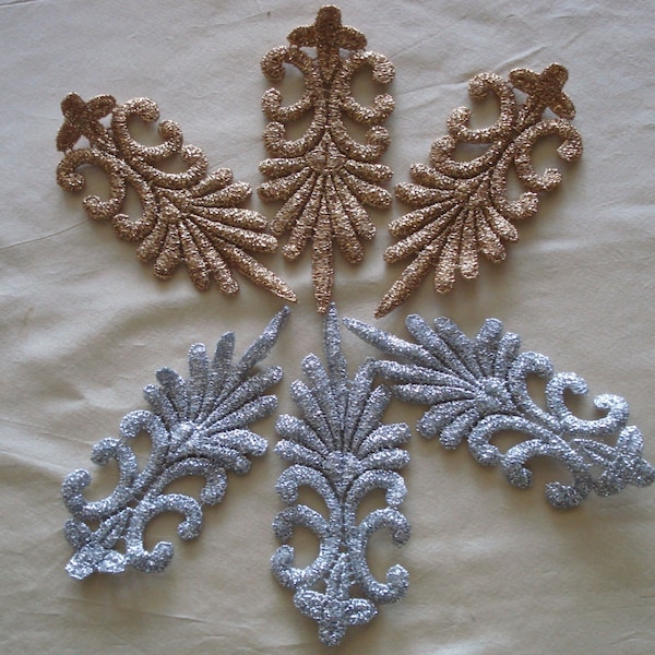 Venice Lace Embroidery Appliqués In Metallic Gold Or Metallic Silver Color.