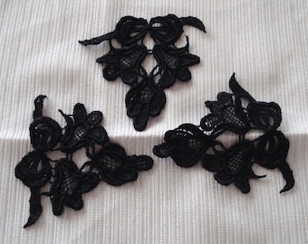 Venice Lace Embroidery Appliqués in Black Color.