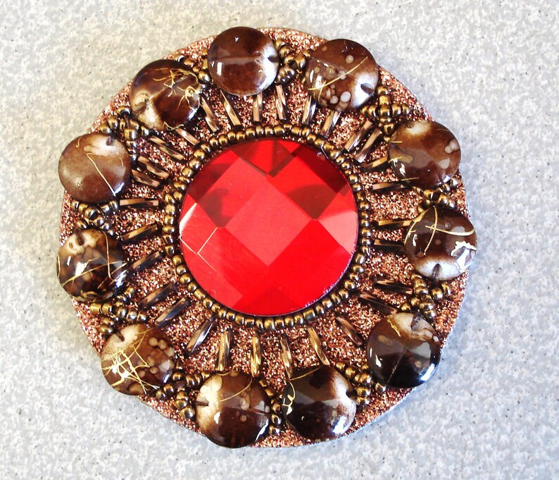 Beaded Medallion on Metallic Bronze Fabric Appliqué. Etsy