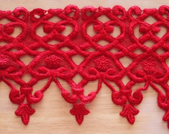 Venice Lace Trim Fabric Red Color 1 Yard 7 1/4"Wide.