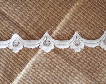 Venice Lace Embroidery Scalloped Trim 1 3/8 Inches Wide In White Color.