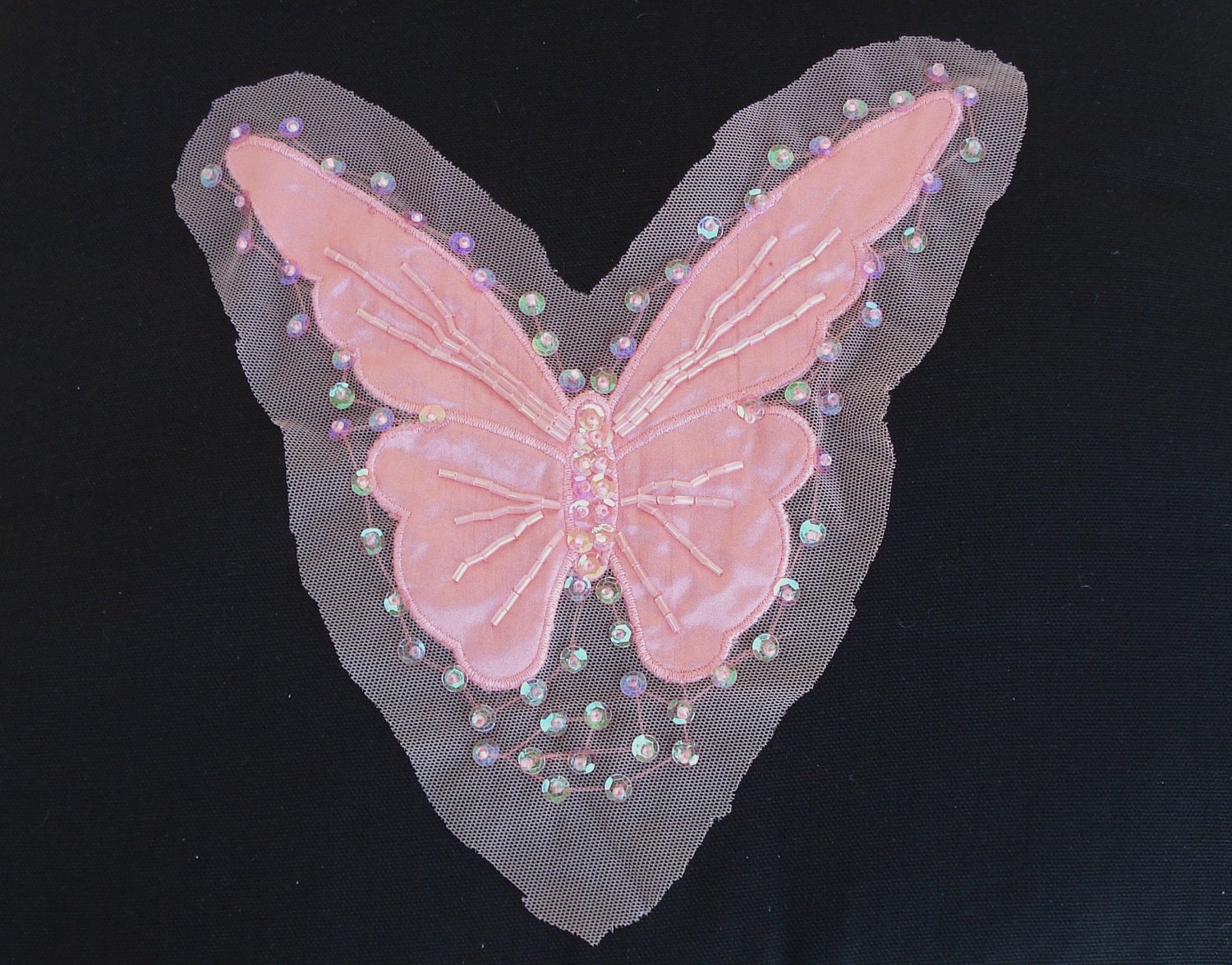 Beaded Pink Butterfly Applique on Satin and Tulle Fabric. Etsy