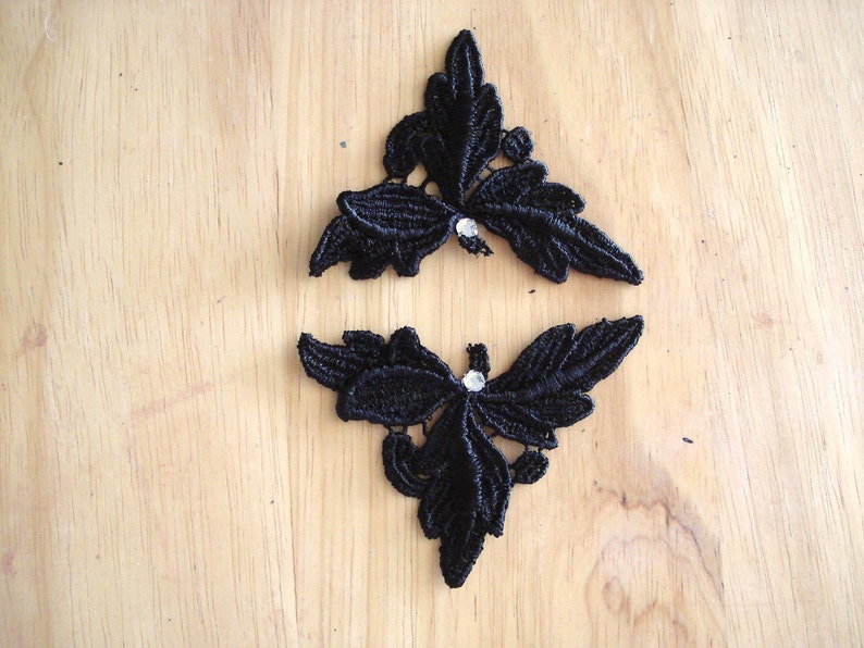 Venice lace embroidery appliqus pair in black color  etsy