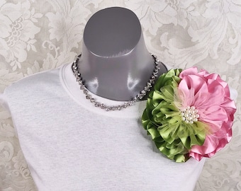 Small Green & Pink Satin Corsage