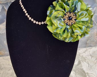 Small Spring Green Satin and Blue Organza Corsage.