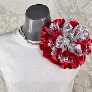 Large Red Satin and Silver Lame Corsage