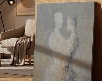 Abstract Human Figure Canvas Art, Minimal Figurative Painting with Soft Neutral Tones, Modern Emotional Wall Decor for Living Room Bedroom