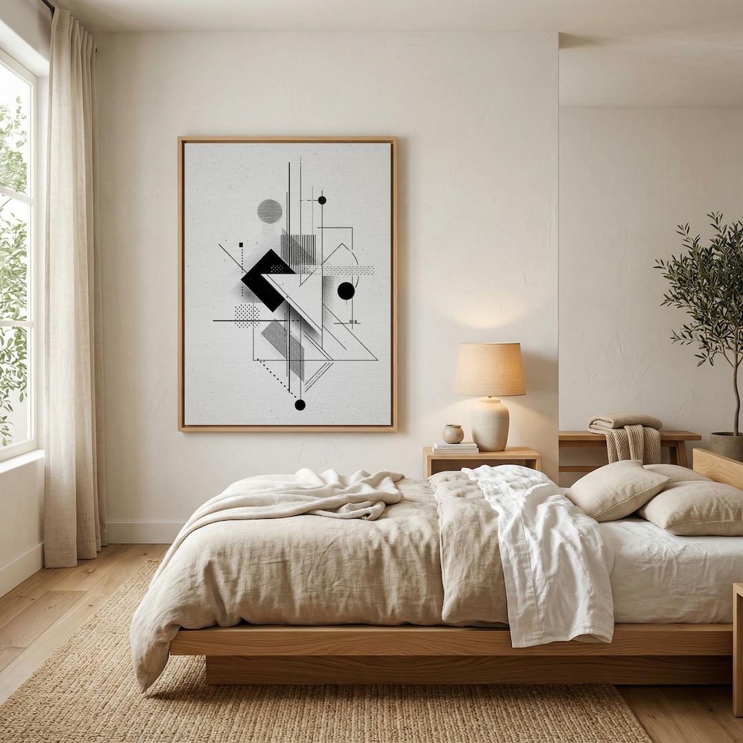 Minimalist Geometric Art, Framed Canvas Decor, Bauhaus Style Wall Art ...