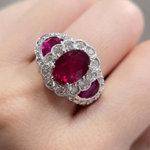 Ruby Ring in 18K White Gold, Natural Mozambique Ruby Ring, Certified Fine Jewelry