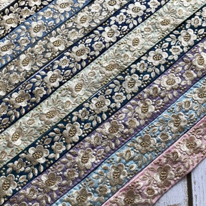 Saree Border Indian Lace Trim By The Yard, embroidered Trim Sari Fabric Trim, Art Quilt fabric trim Sari Border Silk Ribbon
