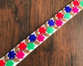 1 Yd White Fabric Trim-Sequins Design Embroidered Fabric Trim-White Silk Sari Border Trim-Crazy Quilt Trims-White Silk Ribbon By The Yard