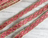 Pink Gold Zari Embroidered India Wedding Trim-Silk Sari Border Trim-Art Quilt Fabric-Table Runner-Silk Ribbon