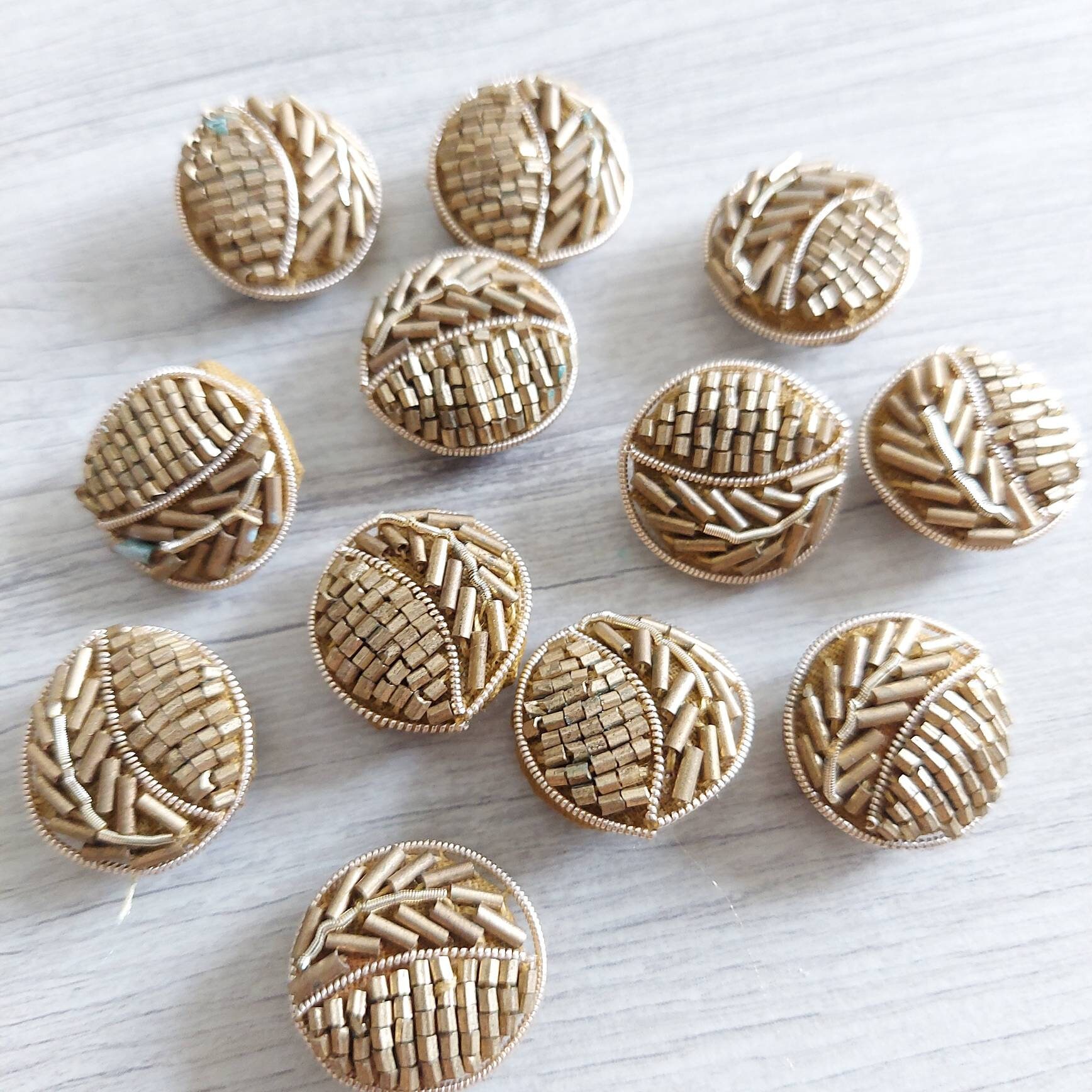 10 Pcs Hand Beaded Round Buttons Sewon Cabochon Handmade Etsy