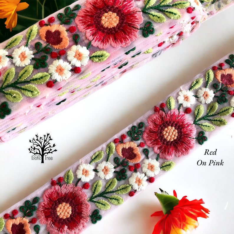 Tissu net bordure sari bordure en dentelle indienne par mètre, bordure en tissu sari-chemin de table-couette artistique bordure en tissu sari bordure en soie image 9