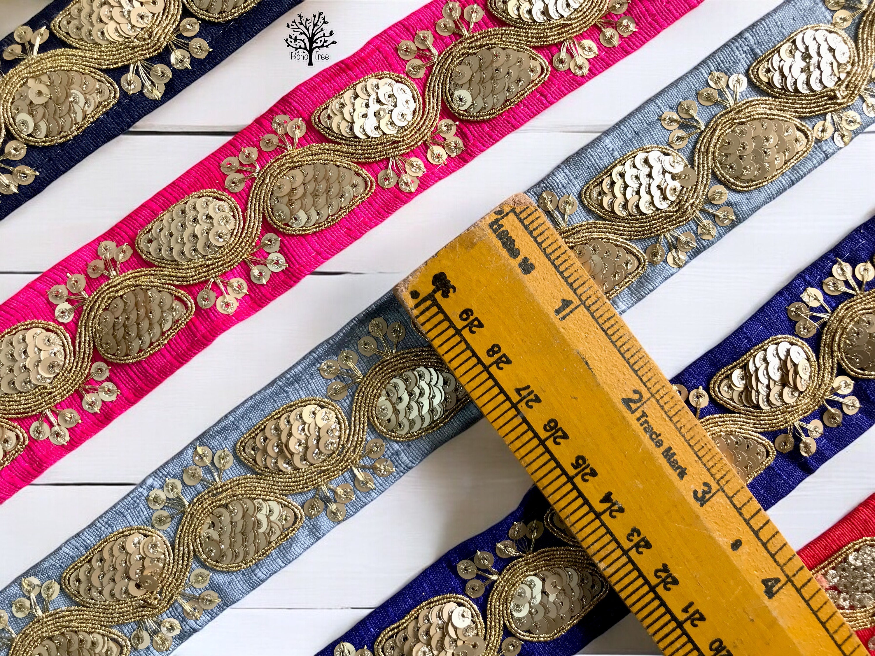スパンコール刺繍シルクトリム、サリーボーダー、ボヘミアンスタイル