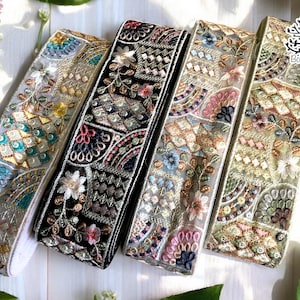 Netzstoff Bestickte Borte-Weiß Bestickte Netzstoff Spitze-Dupattas-Quilt Seidenband-Indischer Stoff-Tischläufer-Lehengas