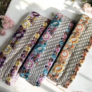 Netstof Saree-rand Indiase kantversiering op maat gesneden, Sari-stofbekleding - tafelloper - kunst quiltstofafwerking Sari-rand zijdestof