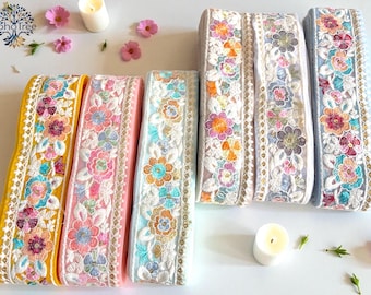 2.2 Inch-Embroidered Net Floral Fabric Lace Trim by the yard.