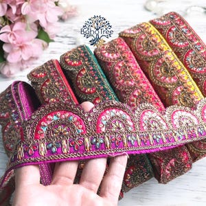 Sari Stoffbesatz-Borte mit bestickter Sari Borte, Dupattas,Quilt Seidenband-indischer Stoff-Tischläufer-Lehengas